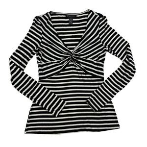 INC International Concepts Black and White Tie Front Blouse